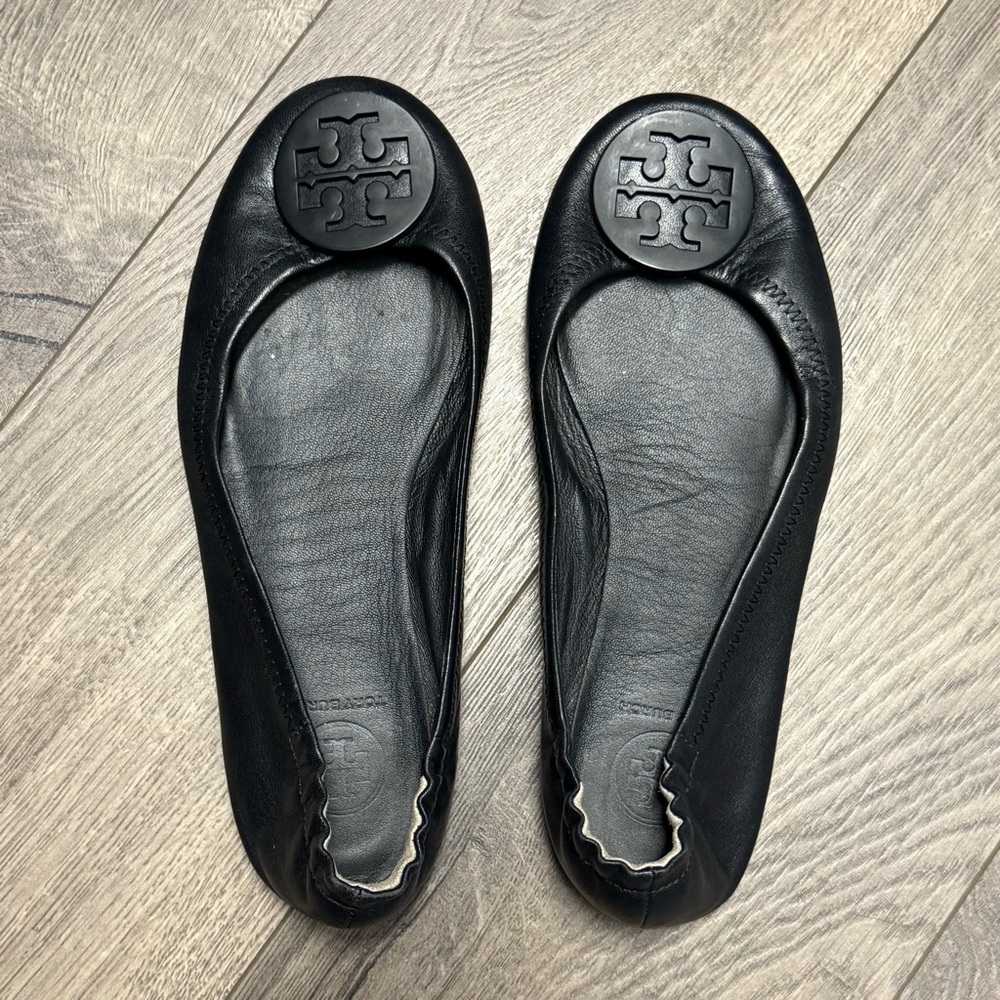 Tory Burch Minnie Reva Black Leather Ballet Flats 6.5 - Picture 2 of 10